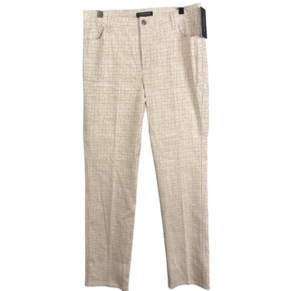 Lafayette 148 Medallion Pants Linen Blend Cream Subtle Metallic Detail Sz 12 NWT - Picture 1 of 10